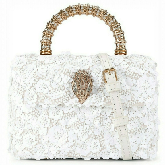 NWT & Dusty! Kurt Geiger White Sequin Floral Embellished Satchel / Crossbody - Picture 13 of 13